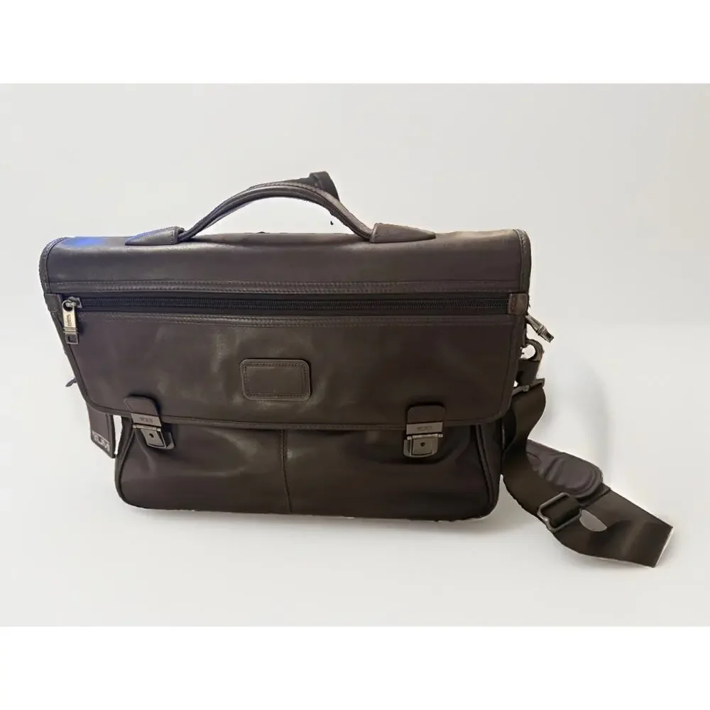 TUMI Slim Leather Briefcase Business Bag 96167BH Dark Brown 3823/1 Fast Shipping